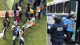 Pro-Palestine protestors camp out at Columbia University after arrests yesterday