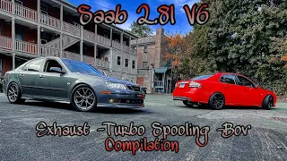 Two Big Turbo Saab 9-3 Aero 2.8l V6 Exhaust / Turbo Spools / BOV Sound Compilation