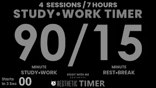 DARK Mode, Pomodoro 90/15 Study Timer, No Music, 4 Sessions, 90 Minute Study, Gentle Alarm