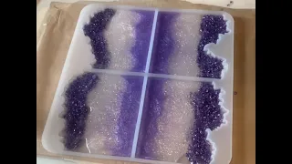 purple gold clear silver agate geode resin coaster set 4 piece irregular shape VIDEO