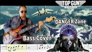 Top Gun Danger Zone ( Kenny Loggins ) Bass Cover  + Free Tab play along