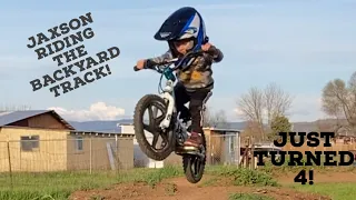 Watch Jaxson take a lap around the start of our little track in the back yard on his Stacyc 16”!