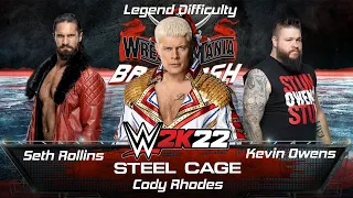 Cody Rhodes vs Seth Rollins vs Kevin Owens | Steel Cage Triple Threat Match (WWE 2K22 Legend)