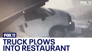 Stolen truck plows into LA restaurant