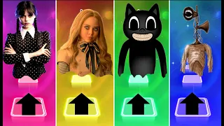 🔥 Wednesday Addams vs Megan M3GAN  vs Cartoon Cat vs Siren Head | Tiles Hop EDM Rush