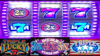 CASINO SLOTS: DOUBLE 3X 4X 5X TIMES PAY + TRIPLE LUCKY + TRIPLE STARS SLOT PLAY! NICE WINS!