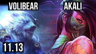 VOLIBEAR vs AKALI (TOP) | 6/0/2, 400+ games, Dominating | KR Master | v11.13