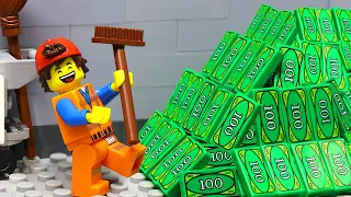 Lego City Bank Robbery: Secret Tunnel Of Cleaning Man | Lego Stop Motion