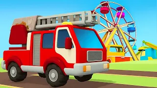 Die Helfer Autos. Das Feuerwehrauto. Zeichentrickfilm auf Deutsch