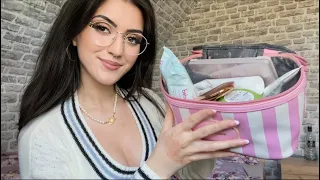 ASMR What’s In My Travel Makeup Bag? 💖 Whispering, Tapping