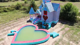 Build The Most Creative Mud Victorian House With Heart Swimming Pool By Ancient Skills