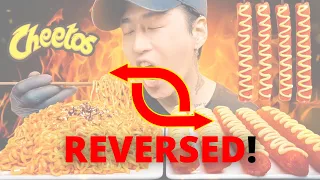 [[REVERSED]] ASMR MUKBANG | NUCLEAR FIRE NOODLES & CHEETOS RICE CAKES | #zachchoiasmr