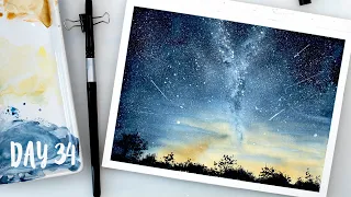 How to paint STARS GALAXY and shooting stars in watercolors - step by step tutorial for beginners