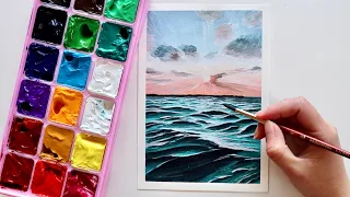 Painting a Seascape using Himi Gouache | REAL TIME TUTORIAL