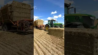 John Deere Tractor & BIG Bale Transtacker Chasing Bales #harvest2023 #tractorworking #agriculture