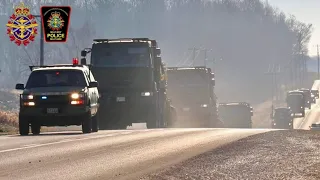 Canadian Military Police Escort Military Convoy In Shedden, ON