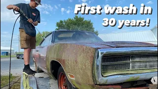 ABANDONED 1970 Dodge Charger gets power washed after 30 years!