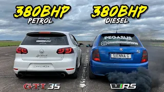 PETROL vs DIESEL.. 380HP SKODA FABIA VRS vs 380HP VW GOLF GTI