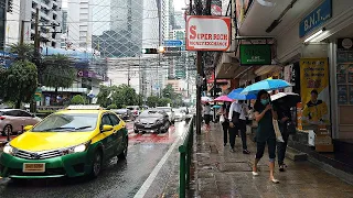 [4K] Walking in the Rain in Sukhumvit, Bangkok City Rain Ambience