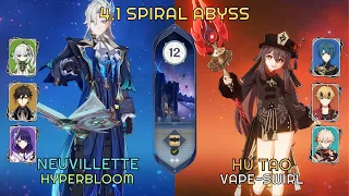 C0 Neuvillette Archon Hyperbloom and C1 Hu Tao Vape-Swirl | Genshin Impact Abyss 4.1