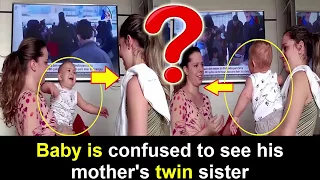 Baby is confused to see his mother's twin sister