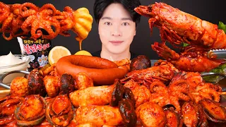 ASMR MUKBANG | SPICY SEAFOOD BOIL & MUSHROOMS🍄 KING TIGER SHRIMP OCTOPUS ABALONE EATING SOUNDS 먹방