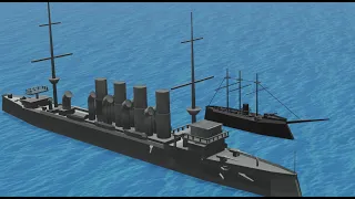 Крейсер Варяг против японских кораблей (3d animation) Русско-японская война (1904 - 1905)