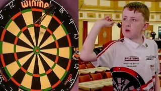 11 Year Old Darts Wonderkid Finishes a 156 On Masters Stage