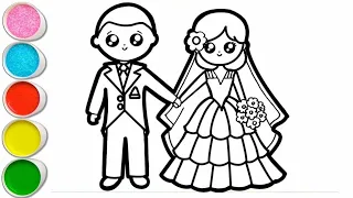 Cute Bride Groom Drawing,Coloring,Painting For Kids & Toddler || How to draw Bride Groom