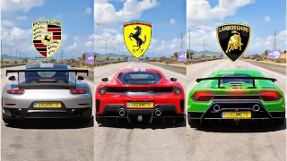 FH5 DRAG RACE - Porsche 911 GT2 Rs Vs Ferrari 488 Pista Vs Huracan P