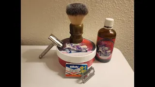 Friday shave, 15 September 2023: 65 Ball-end Tech, Gillette Wilkinson Sword, MSC Vintage Spice