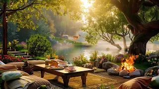 Morning Jazz Music To Heal Anxiety 🌸 Spring Forest & Lakeside Background For Studying and Working