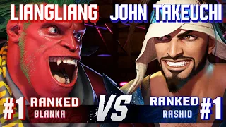 SF6 ▰ LIANGLIANG (#1 Ranked Blanka) vs JOHN TAKEUCHI (#1 Ranked Rashid) ▰ High Level Gameplay