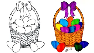 Рисунок На ПАСХУ | ПАСХАЛЬНАЯ КОРЗИНА | Как Нарисовать Корзинку С Пасхальными Яйцами