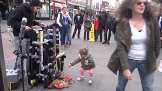 Amazing PVC "Pipe Guy" style Flip flop drummer: playing House/Trance/Techno in Camden Market, London