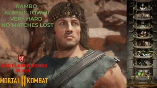 MK11 - Rambo Klassic Tower Playthrough On Very Hard (NO MATCHES LOST)