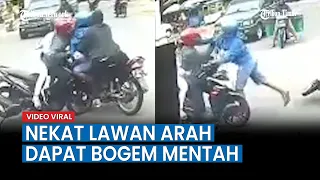 Apes, Pengendara Motor Nekat Lawan Arah, Malah Kena Bogem Mentah