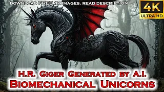 HR Giger Biomechanical Unicorns | Alien beasts fantastic creatures monsters generated by AI