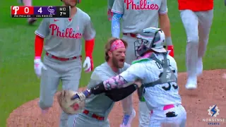 Benches Clear Phillies Rockies as Harper Won't Put Up With Bird; Phills Manager Strike Zone Ejection