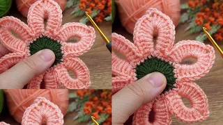 I made a very easy Tunisian crochet flower with leaf motif. #crochet #knitting #crochet #knitting