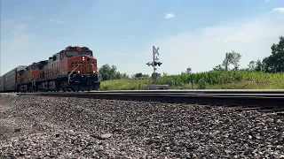 BNSF Autorack train ft H3 Dash 9 leader! BNSF Transcon: Emporia sub..7/16/23