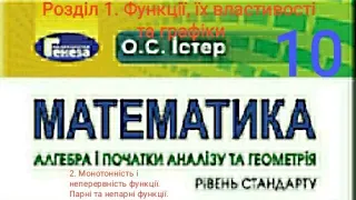 1.2. Монотонність і неперервність функції. Парні та непарні функції. Алгебра 10Істер  Вольвач С. Д.