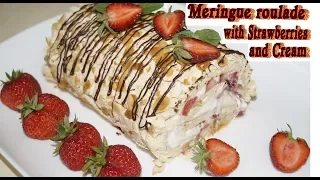 Meringue Roulade with Strawberries and Cream#36 |Cooked by Nataly|