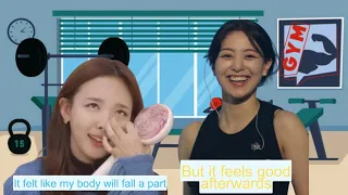 when NAYEON tried JIHYO's workout routine for the first time in forever