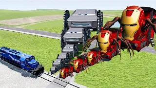 Big & Small Tesla Cybertruck vs Big & Small Choo-Choo Charles Iron Man vs Train | BeamNG.Drive