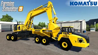 Farming Simulator 19 - KOMATSU HM 400 Mining Dump Truck Tows An Excavator On A Large Trailer