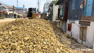 Wonderful Processing Building New Foundation Village Road By Stronger Bulldozer Spreading Stone