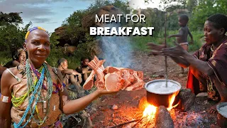 Hadza Tribe: How Women Cook Meat For Breakfast. It Will Surprise You | african village life Part 3