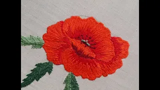 Вышивка гладью для начинающих. Вышиваем маки. Stitch embroidery for beginners.