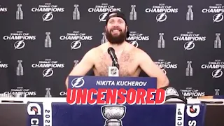 (Uncensored) Drunk Nikita Kucherov Roasts Montreal Habs Fans during 2021 StanleyCup Press Conference